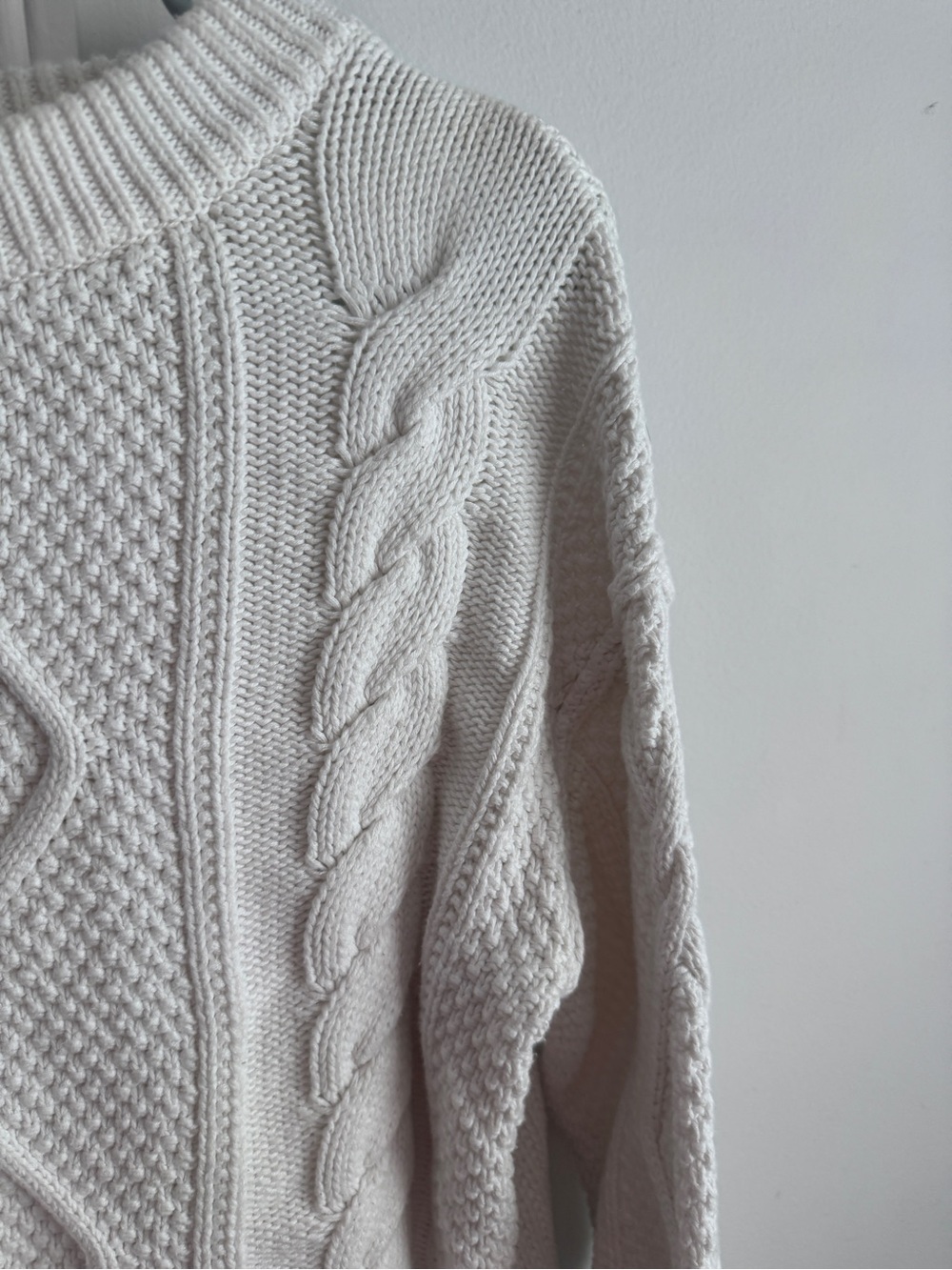 Quince Organic Cotton Cropped Cable Knit Crew Sweater Ivory S - Picture 7 of 14
